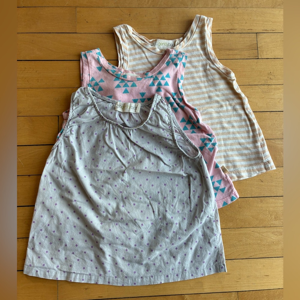 Go Gently Baby Bundle of Three Sleeveless Tops With Assorted Patterns. 2T